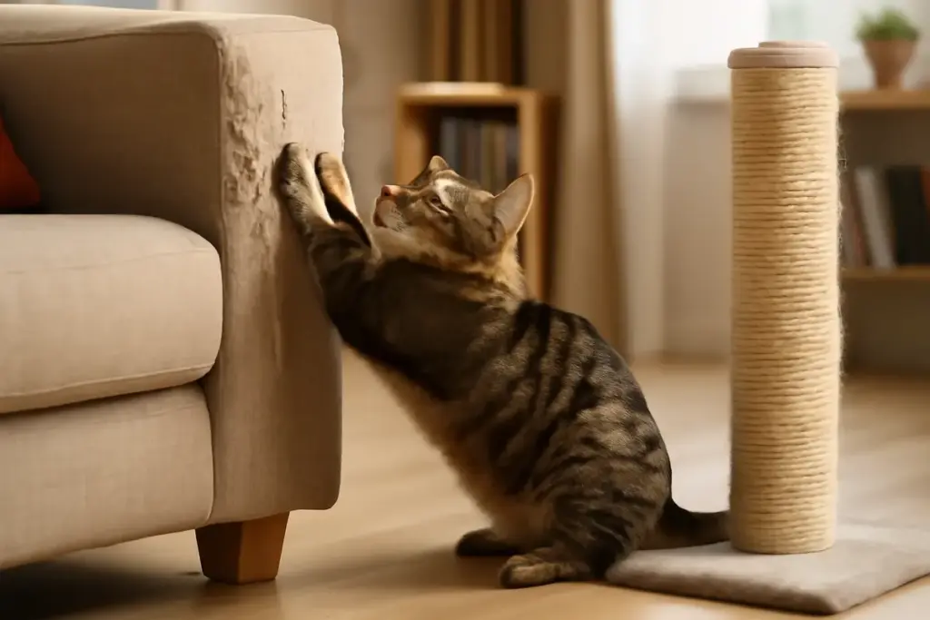 Gatto che graffia i mobili di casa: la strategia efficace che limita i danni senza sgridate